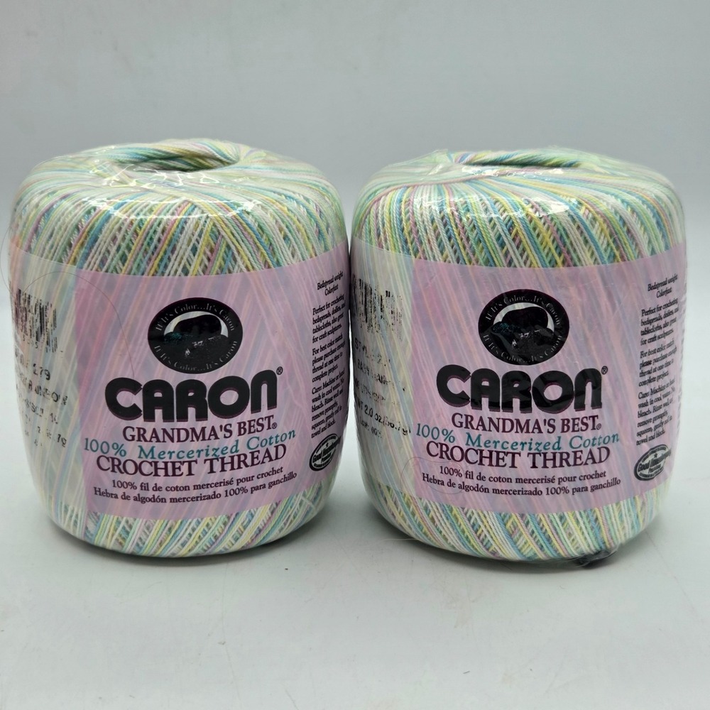 Caron Grandma's Best Crochet Thread # 279 Baby Rainbow Lot of 2